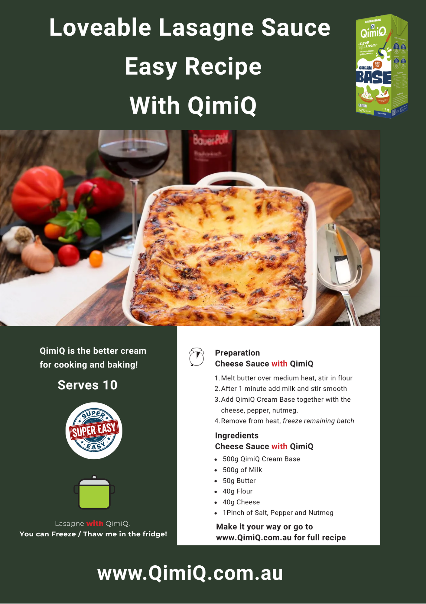 Brilliant Bechamel Sauce for Lasagne with QimiQ Cream Base